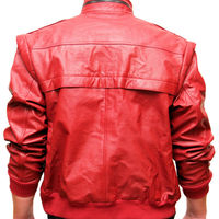 The Karate Kid Johnny Lawrence Cobra Kai Red Leather Jacket Bomber Jacket - Thumbnail 1