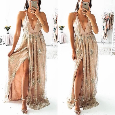 Spaghetti straps split prom dresses  - Thumbnail 4