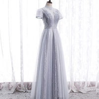 A line tulle sequins long prom dress evening dress - Thumbnail 1