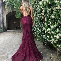 Sexy Mermaid Prom Dress,Spaghetti Straps V Neck Lace Long Prom Dress ,Burgundy Evening Party Dress - Thumbnail 1