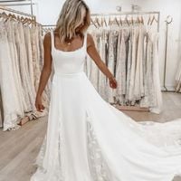 Elegant A-Line Square Neck White Beach Wedding Dresses - Thumbnail 1