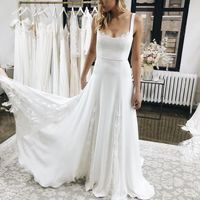Elegant A-Line Square Neck White Beach Wedding Dresses - Thumbnail 2