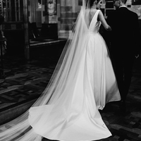 New Arrival A-Line Satin Wedding Dress, Sexy V-Neck Slit Backless Elegant Bridal Dress, - Thumbnail 2