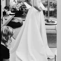 New Arrival A-Line Satin Wedding Dress, Sexy V-Neck Slit Backless Elegant Bridal Dress, - Thumbnail 3