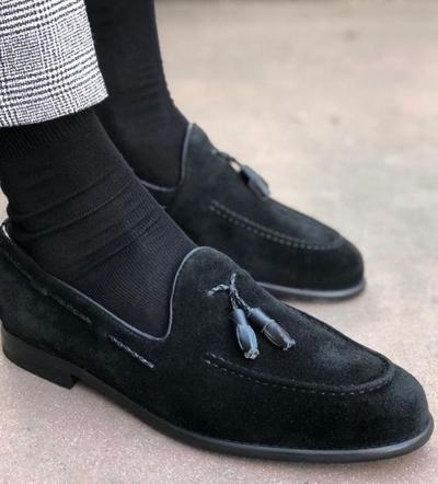 New Christmas Black Suede Tassels Loafer Formal Shoes