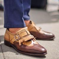 Best Two Tone Classic Brogues Wingtip Monk Strap Fastening Shoes - Thumbnail 1