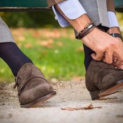 Christmas hot sale chocolate awesome wear double monk strap dress shoes