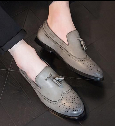 New Gray Beauty Penny Tassels Wing Tip Loafer Handmade shoes For Gentleman