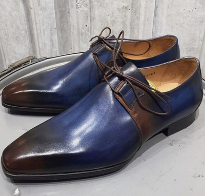 handmade men blue brown chukka fashion shoes size available