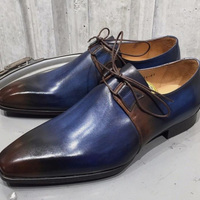 handmade men blue brown chukka fashion shoes size available - Thumbnail 1