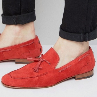 Handmade party look burgundy suede loafers shoes