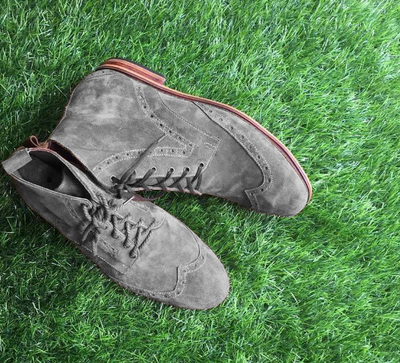 Elegant Color New Handmade Gray Boot, Men Gray Suede Wing Tip High Ankle Boot