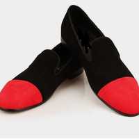 Ready To Ship Elegant Red & Black Suede Double Loafer Casual Shoes - Thumbnail 1
