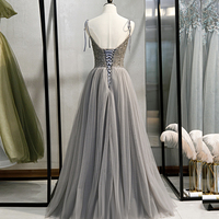 Gray tulle beads long prom gown evening dress - Thumbnail 2