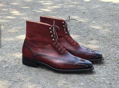 Handmade Bespoke Burgundy Leather Boots Dress Formal Lace Up party Leather Boot
