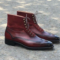 Handmade Bespoke Burgundy Leather Boots Dress Formal Lace Up party Leather Boot - Thumbnail 4
