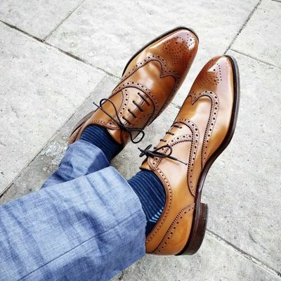 Men's new pure handmade tan leather lace up brogue dress shoes