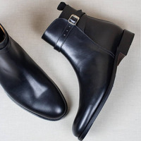 Handmade Black Leather Designer Boots, Men's Dress Elegant Jodhpurs Buckle Boots - Thumbnail 4