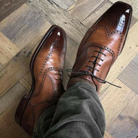 New Pure Handmade Tan Shaded Leather Lace up Brogue Shoes, Men's Dress Shoes - Thumbnail 4