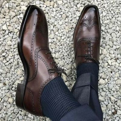 New pure handmade brown shaded leather lace up brogue shoes, men dress shoes