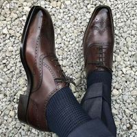 New Pure Handmade Brown Shaded Leather Lace up Brogue Shoes, Men Dress Shoes - Thumbnail 1