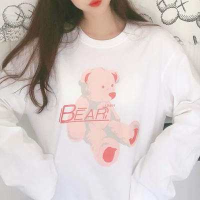 Pink bear printed long sleeve t-shirt