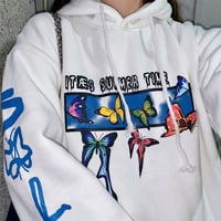 Harajuku Butterfly Printed Hoodie Sweatshirt - Thumbnail 1