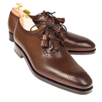 Handmade Burgundy Brogue Toe Leather Lace Up Dress Shoes - Thumbnail 1