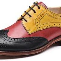 Handmade Multi Color Wing Tip Brogue Leather Lace Up Dress Shoes - Thumbnail 1