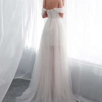 Princess A-Line Off the Shoulder Ivory Tulle Wedding Dresses with Appliques - Thumbnail 1