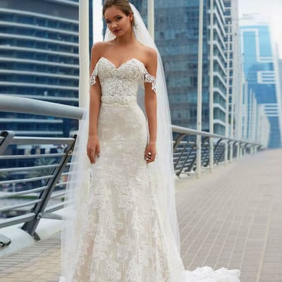 Mermaid off the shoulder tulle lace wedding dresses,appliques bridal gown - Thumbnail 4