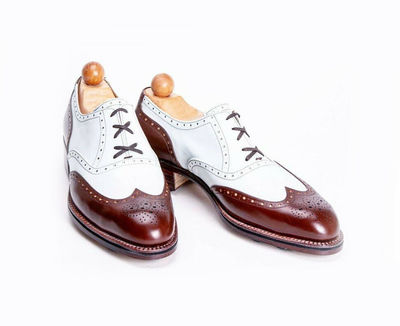 Handmade Men's Brown Spectator Shoes Wingtip Brogue Dress Designer Office Shoes