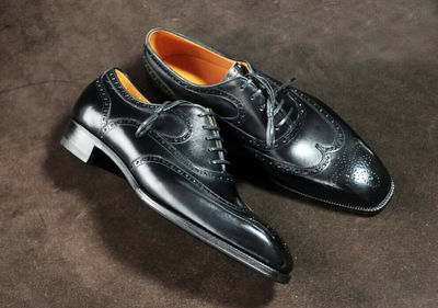 Men's Handmade Black Wing tip Brogue Shoes Spectator Dress Luxury Formal Shoes