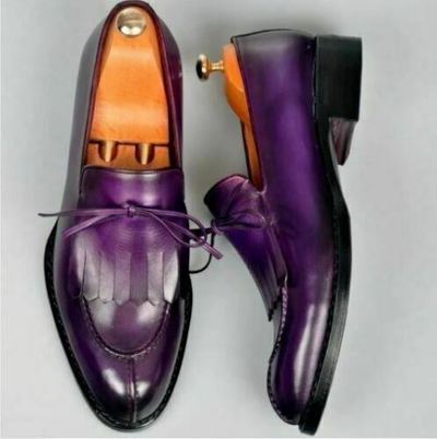 Handmade Men Oxford Fringe Purple leather party shoes Purple leather dress shoes