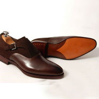 Handmade Brown Formal Shoes, Men's Brown Suede & Leather formal Dress Monk Shoes - Thumbnail 4