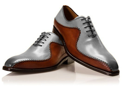 Handmade Brown & Grey Leather Stylish Design Shoes, Men's Lace Up Shoes