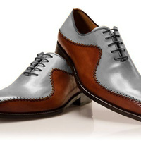 Handmade Brown & Grey Leather Stylish Design Shoes, Men's Lace Up Shoes - Thumbnail 4