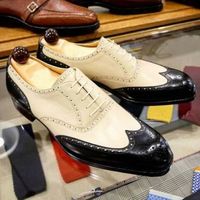 New Pure Handmade Leather Lace up Brogue Shoes, Men wing Tip Black Dress Shoes - Thumbnail 1