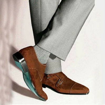 Handmade monk strap shoes, suede shoes, brown suede leather shoes for men