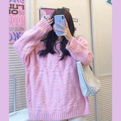 Pastel Pink Diamond Twist Jumper Knit Sweater