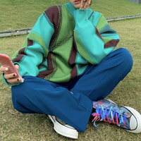 Green Color Block Jumper Knit Sweater - Thumbnail 1