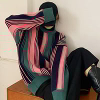 Color Block Stripe Jumper Knit Sweater - Thumbnail 2