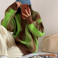 Color Block Stripe Jumper Knit Sweater - Thumbnail 6