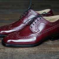 Handmade Burgundy Wing Tip Brogue Leather Lace Up Shoes,Men Shoes ,Formal Shoes - Thumbnail 1
