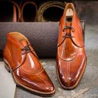 Handmade Brown Split Toe Leather Formal Dress Shoes For Men's - Thumbnail 1