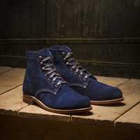 Handmade Blue Ankle High Suede Lace Up Boot,Dress Formal Boot For Men's - Thumbnail 1