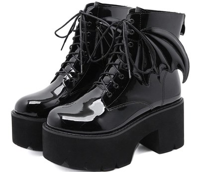 Angel Wings Black Ankle Boots
