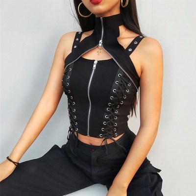 Black halter gothic laceup top