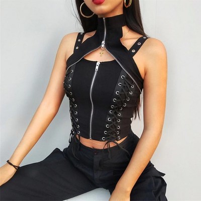 Black Halter Gothic Laceup Top