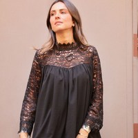 Chic Black Lace Sleeve Blouse - Thumbnail 1